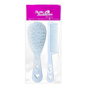 Kit 1 Pente E 1 Escova Infantil Cerdas Macias Para Bebê Azul