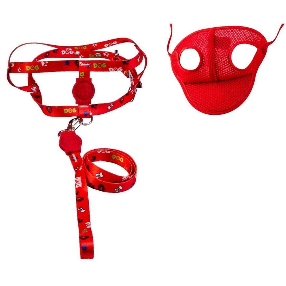 Kit Boné E Coleira Peitoral Para Cães E Gatos Nº5 - Vermelho