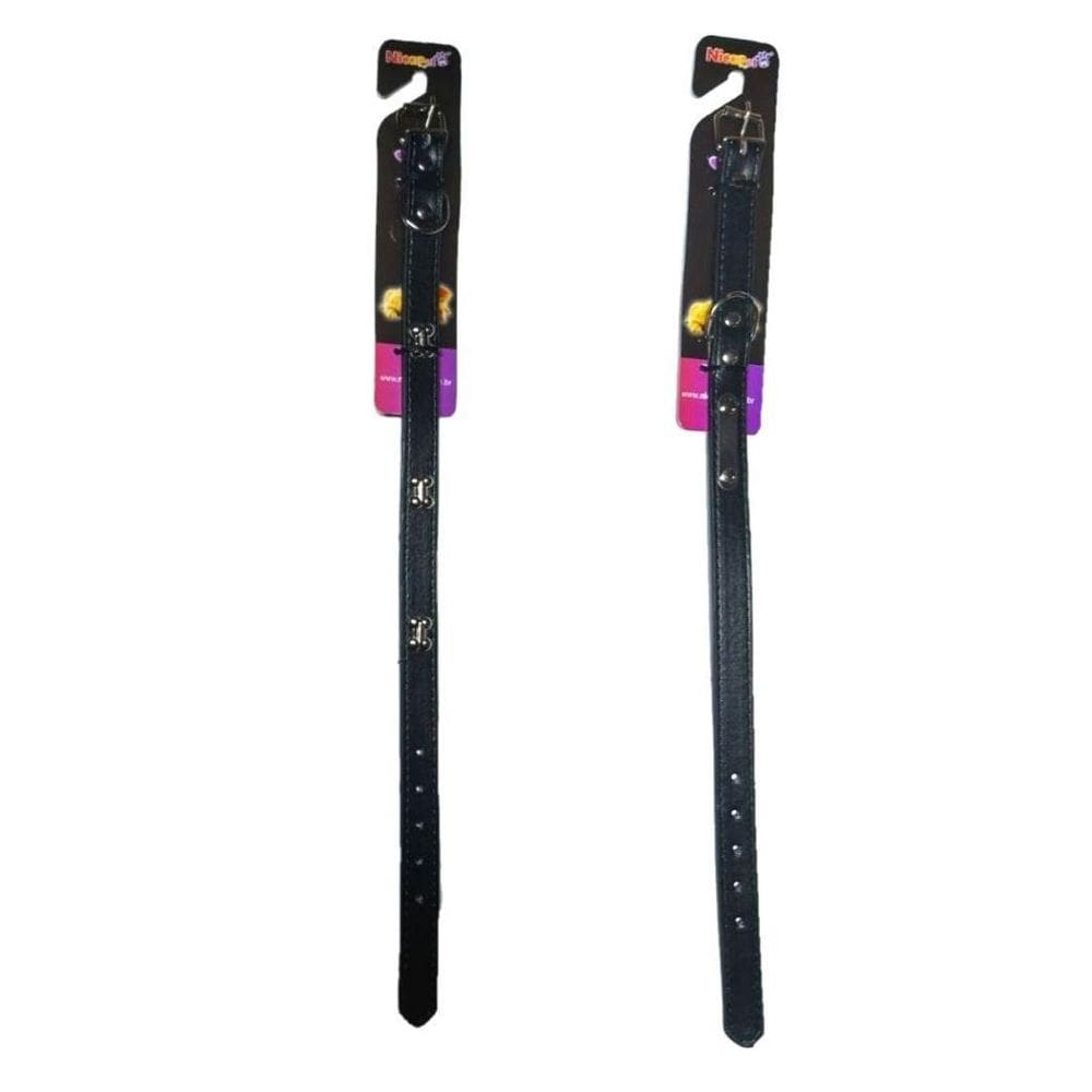 Kit 2 Coleiras Couro Sintético Para Cachorros - Preto M