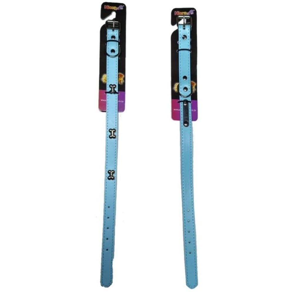 Kit 2 Coleiras Couro Sintético Para Cachorros Azul Claro M/G