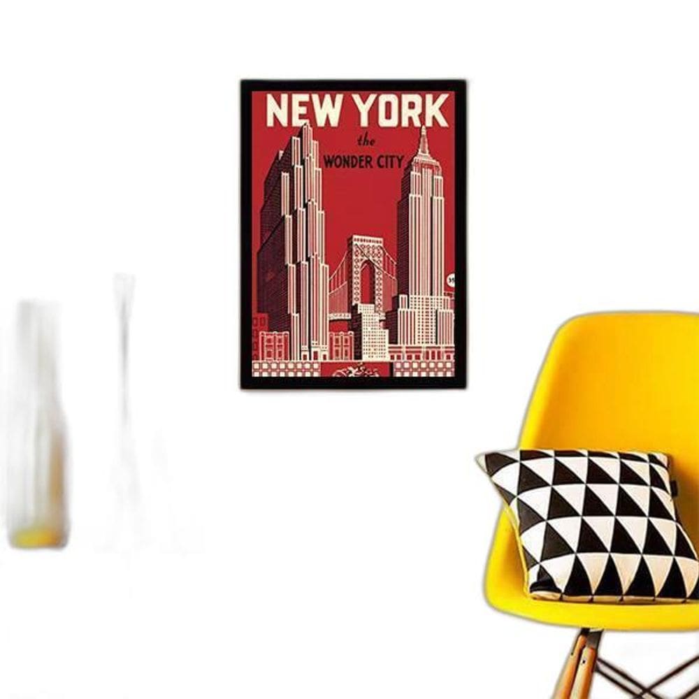 Quadro Cartaz Vintage New York 24X18Cm - Com Vidro