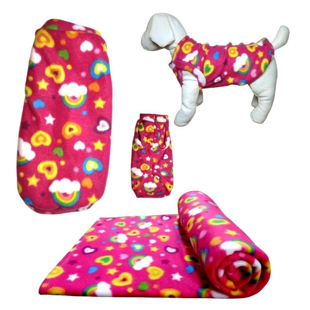 Kit Roupa E Manta Soft Para Cães - Rosa Colorido E