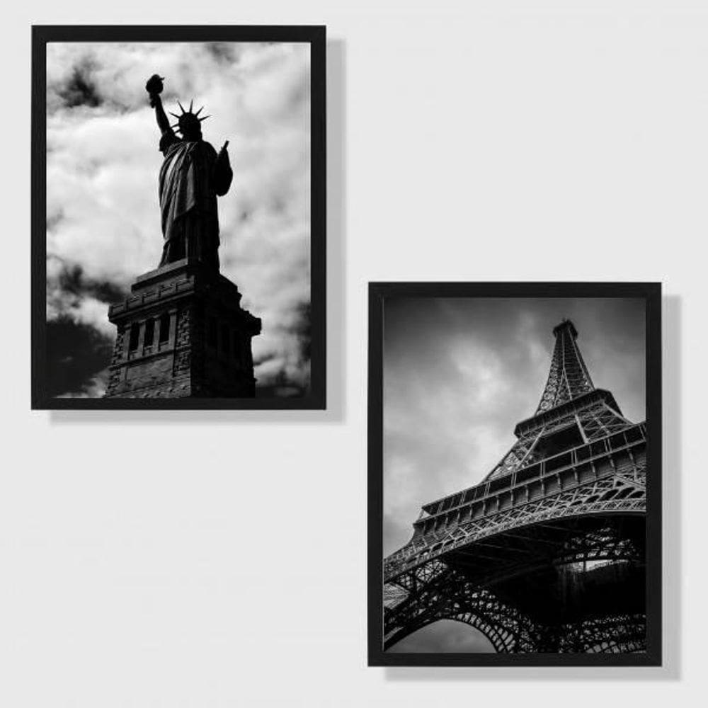 Kit 2 Quadros Paris E New York 24X18Cm