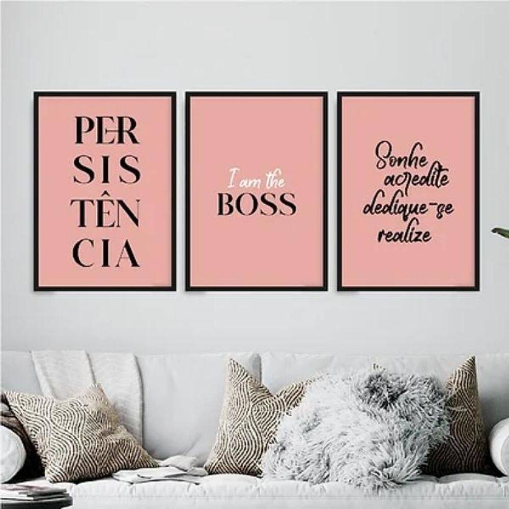 Kit 3 Quadros Femininos Persistência 33X24Cm Com Vidro Preta