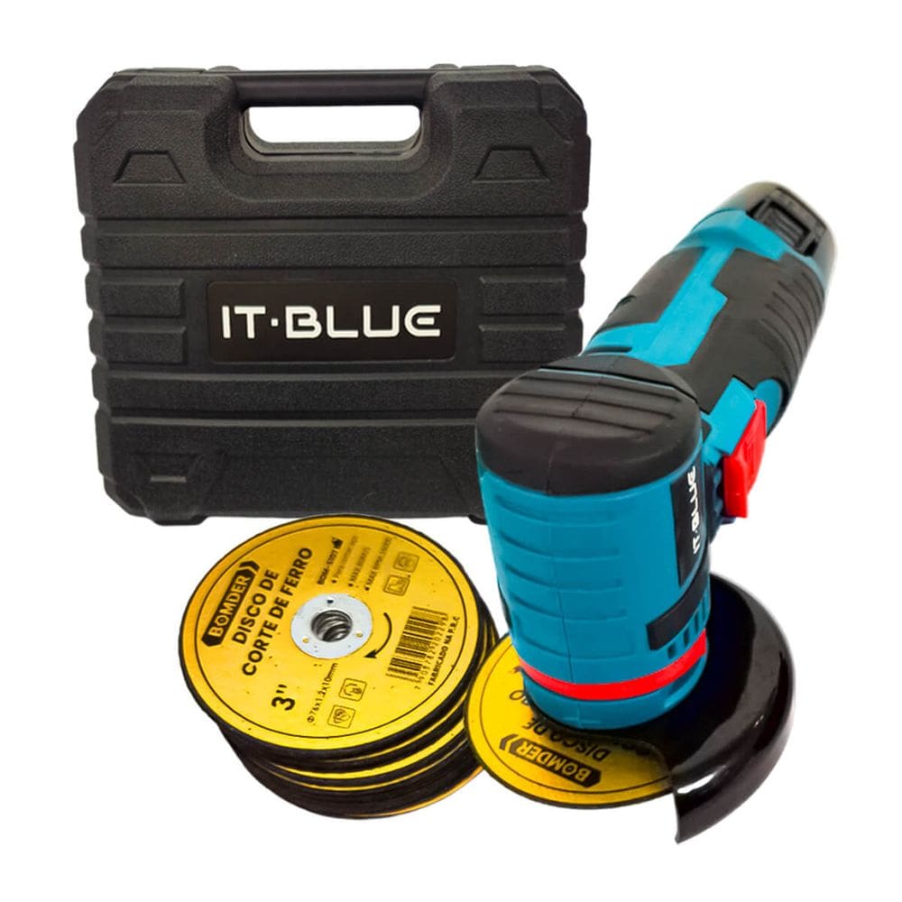 Lixadeira Angular 12V com 2 Baterias Recarregáveis, Maleta e Kit com 20 Discos para Corte e Acabamento de Alta Performance