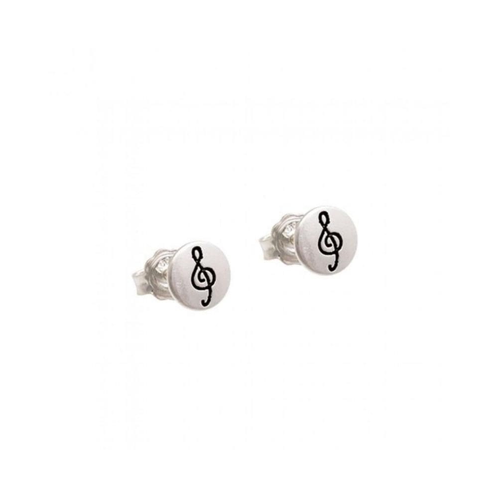 Brinco Prata Envelhecido Redondo Liso 6Mm Com Nota Musical
