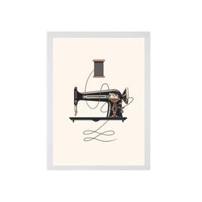 Quadro Vintage Máquina Costura Moldura Branca 24X18Cm