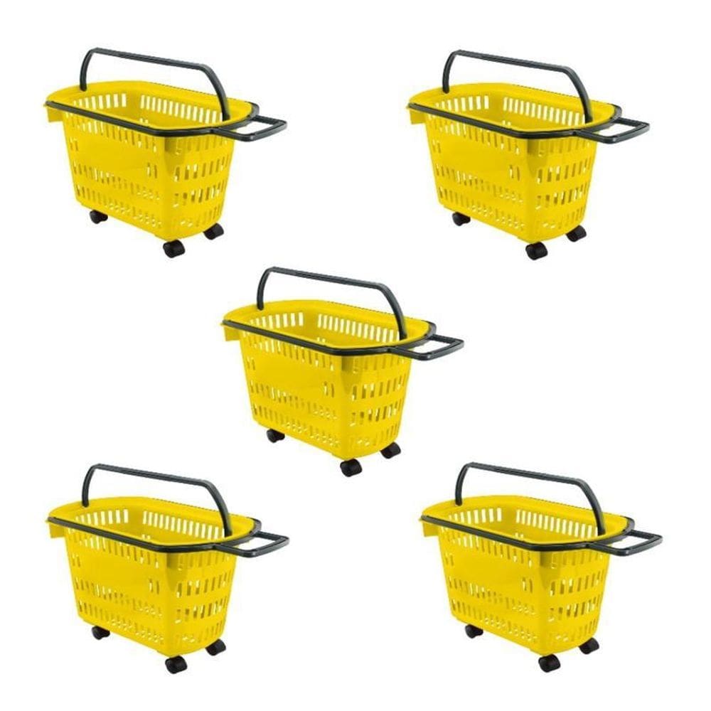 Cesto De Compras D300 Dellaplast 30L Com Rodas Amarelo Kit 5