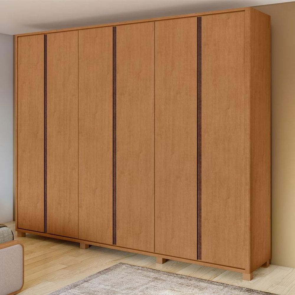 Guarda Roupa Casal Ambiente Leder 6 Portas Amêndoa Clean com Pés – Lopas