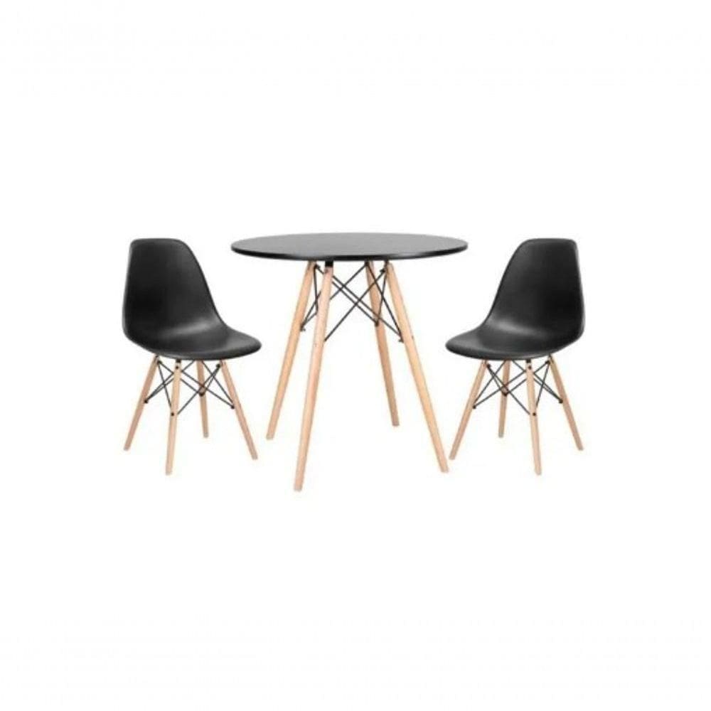 Kit Mesa Jantar Eiffel 80cm Preta + 2 Cadeiras Eames Eiffel
