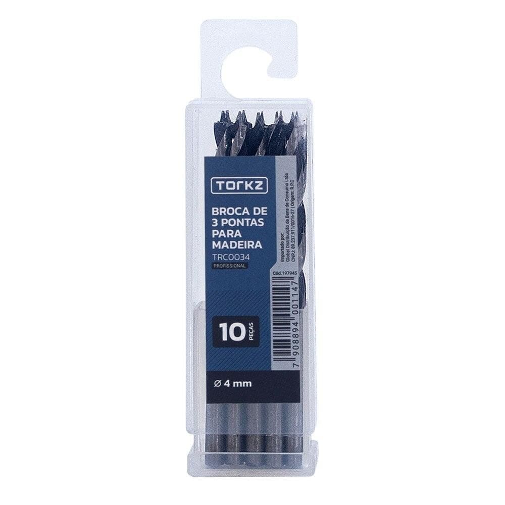 Broca de Madeira Torkz TRC0034, 4 mm - 10 Peças