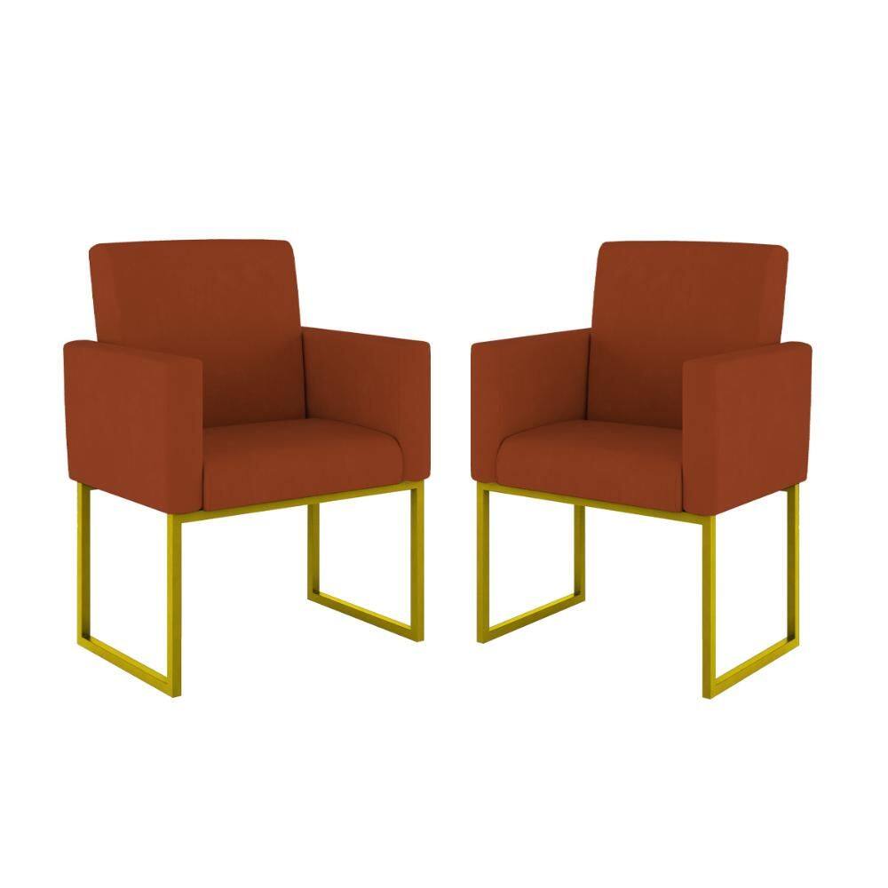 Kit 2 Poltronas em Suede com Base em Metal Dourado