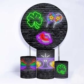 Kit Painel de Festa Redondo de 1,30m e Trio de Cilindros Neon - Fera Print