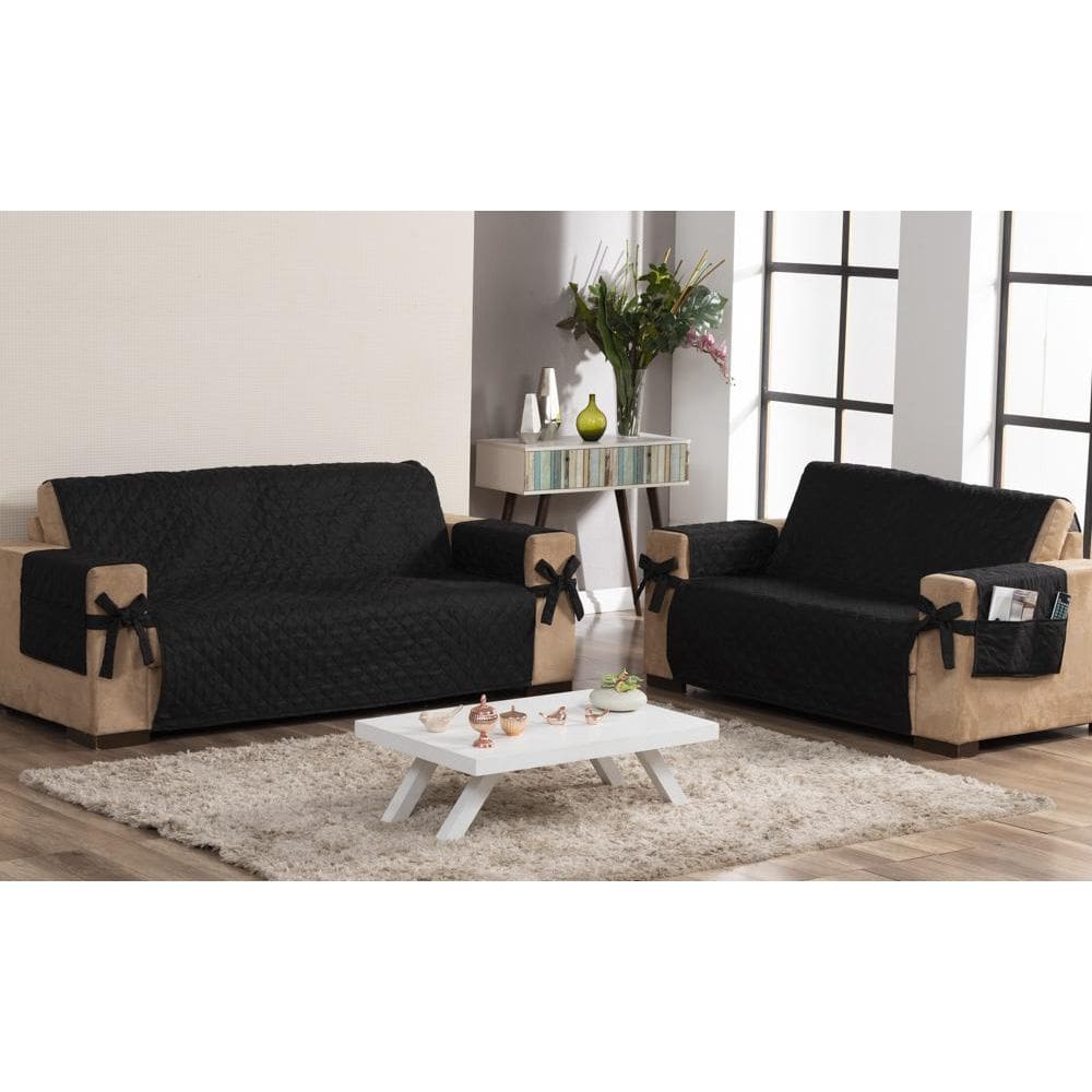 Kit Protetor Sofá 2 E 3 Lugares Preto Porta Objetos E Laço
