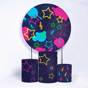 Kit Painel de Festa Redondo de 1,50m e Trio de Cilindros Neon - Fera Print