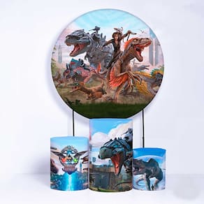 Kit Painel de Festa Redondo de 1,30m e Trio de Cilindros Mundo Ark - Fera Print