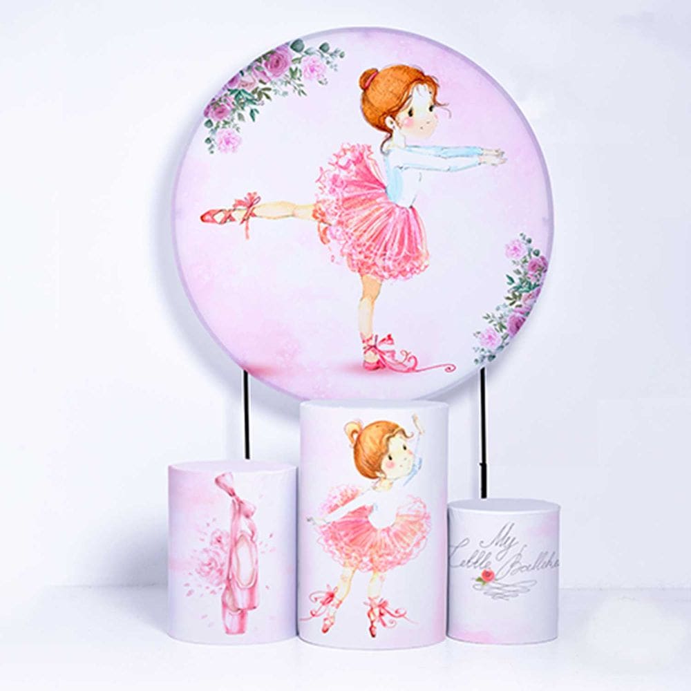 Kit Painel de Festa Redondo de 1,30m e Trio de Cilindros Bailarina - Fera Print