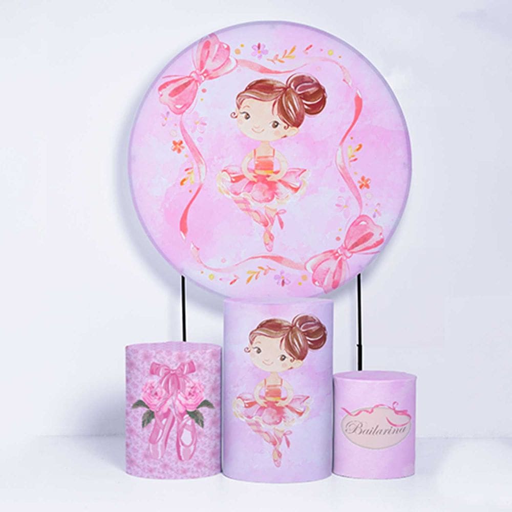 Kit Painel de Festa Redondo de 1,50m e Trio de Cilindros Bailarina - Fera Print