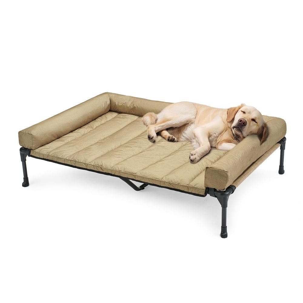 Cama elevada para cães Veehoo Cooling com almofada impermeável bege