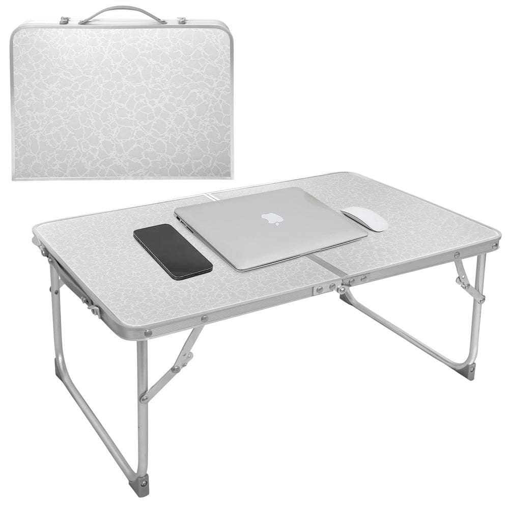 Mesa Portatil Dobravel De Aluminio Com Tampo De Madeira Suporte Para Notebook Home Office Refeicao Estudos Vira Maleta
