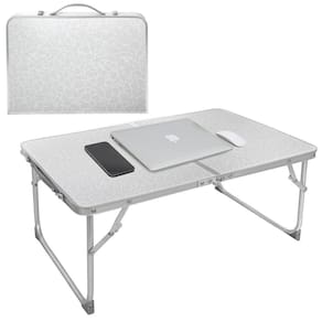 Mesa Portatil Dobravel De Aluminio Com Tampo De Madeira Suporte Para Notebook Home Office Refeicao Estudos Vira Maleta