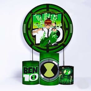 Kit Painel de Festa Redondo e Trio de Cilindros Ben 10 - Fera Print