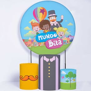 Kit Painel de Festa Redondo de 1,50m e Trio de Cilindros Mundo Bita - Fera Print