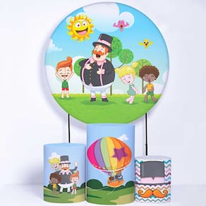 Kit Painel de Festa Redondo de 1,80m e Trio de Cilindros Mundo Bita - Fera Print