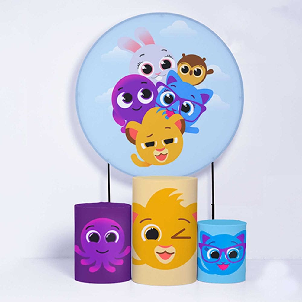 Kit Painel de Festa Redondo de 1,50m e Trio de Cilindros Bolo Fofo - Fera Print