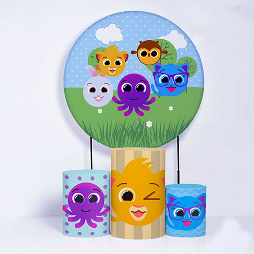 Kit Painel de Festa Redondo de 1,80m e Trio de Cilindros Bolo Fofo - Fera Print