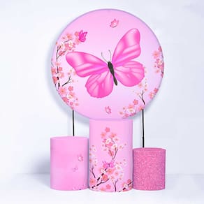 Kit Painel de Festa Redondo de 1,30m e Trio de Cilindros Borboletas - Fera Print