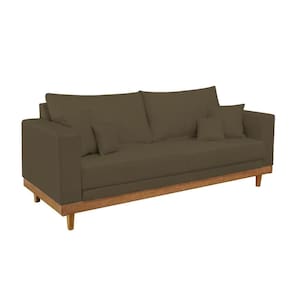 Sofá 3 Lugar Base Reforçada Madeira Tecido Suede + Almofada Marrom