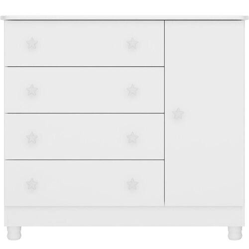 imagem-Cômoda Sapateira Infantil 1 Porta 4 Gavetas C/ Pés Doce Mel Branco