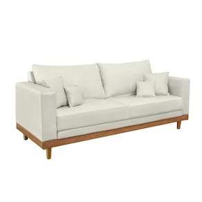 Sofá 2 Lugar Base Reforçada Madeira Tecido Suede + Almofada Bege