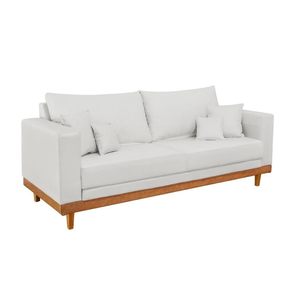 Sofá 3 Lugares Living Com Base Madeira Linho Balaqui Decor Bege