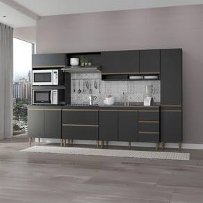 Cozinha Modulada Completa Sabrina 320x202cm Menu Móveis Preto