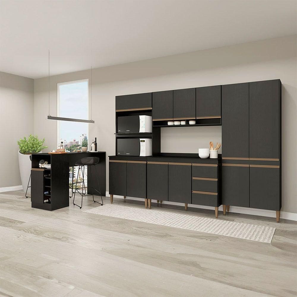 Cozinha Modulada Balcão Multiuso Sabrina 6pçs Menu Móveis Preto