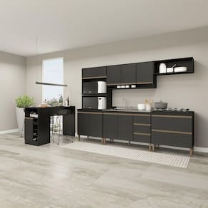 Cozinha Modulada Com Torre Quente Sabrina 6pçs Menu Móveis Preto