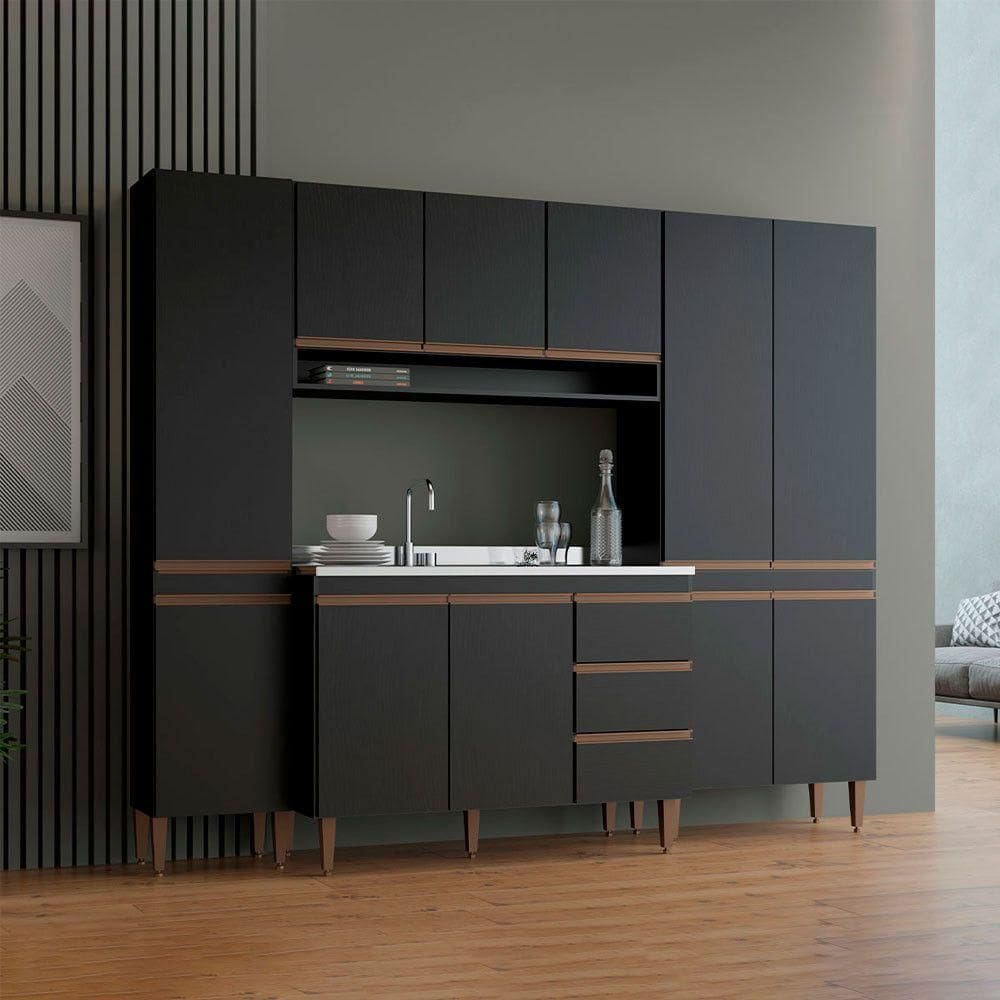 Cozinha Compacta Com Paneleiro Sabrina 4pçs Mdp Menu Móveis Preto