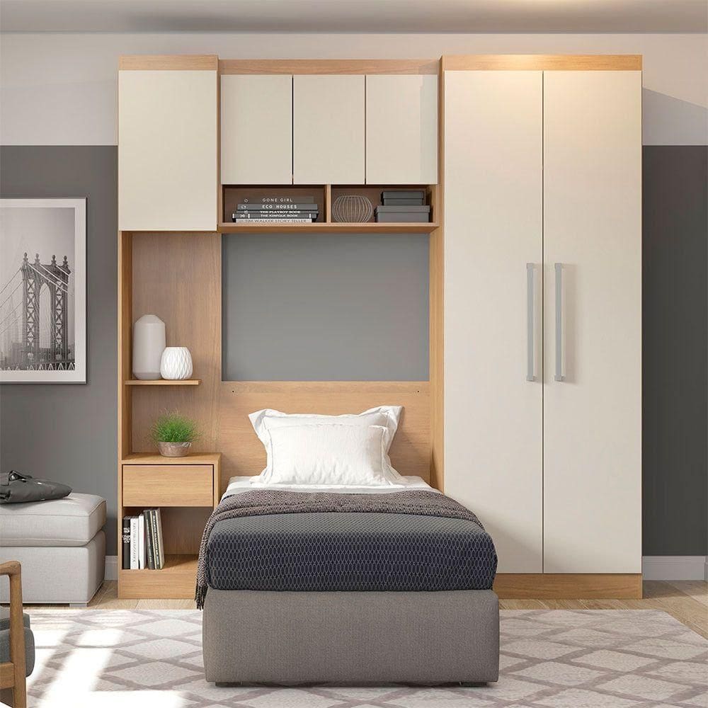 Guarda Roupa Modulado Painel Cabeceira Selen4pçs Menu Móveis Carvalho