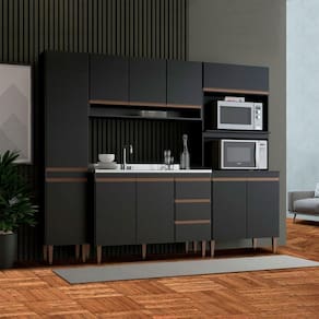 Cozinha Compacta Torre Quente E Balcão Pia 4pçs Menu Móveis Preto