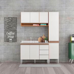 Cozinha Compacta Com Balcão Pia Sabrina 3pçs Mdp Menu Móveis Branco Avelã