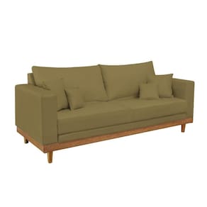 Sofá 2 Lugar Base Reforçada Madeira Tecido Suede + Almofada Capuccino