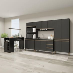 Cozinha Modulada Com Torre Quente Sabrina 5pçs Menu Móveis Preto