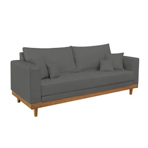 Sofá 2 Lugar Base Reforçada Madeira Tecido Suede + Almofada Cinza
