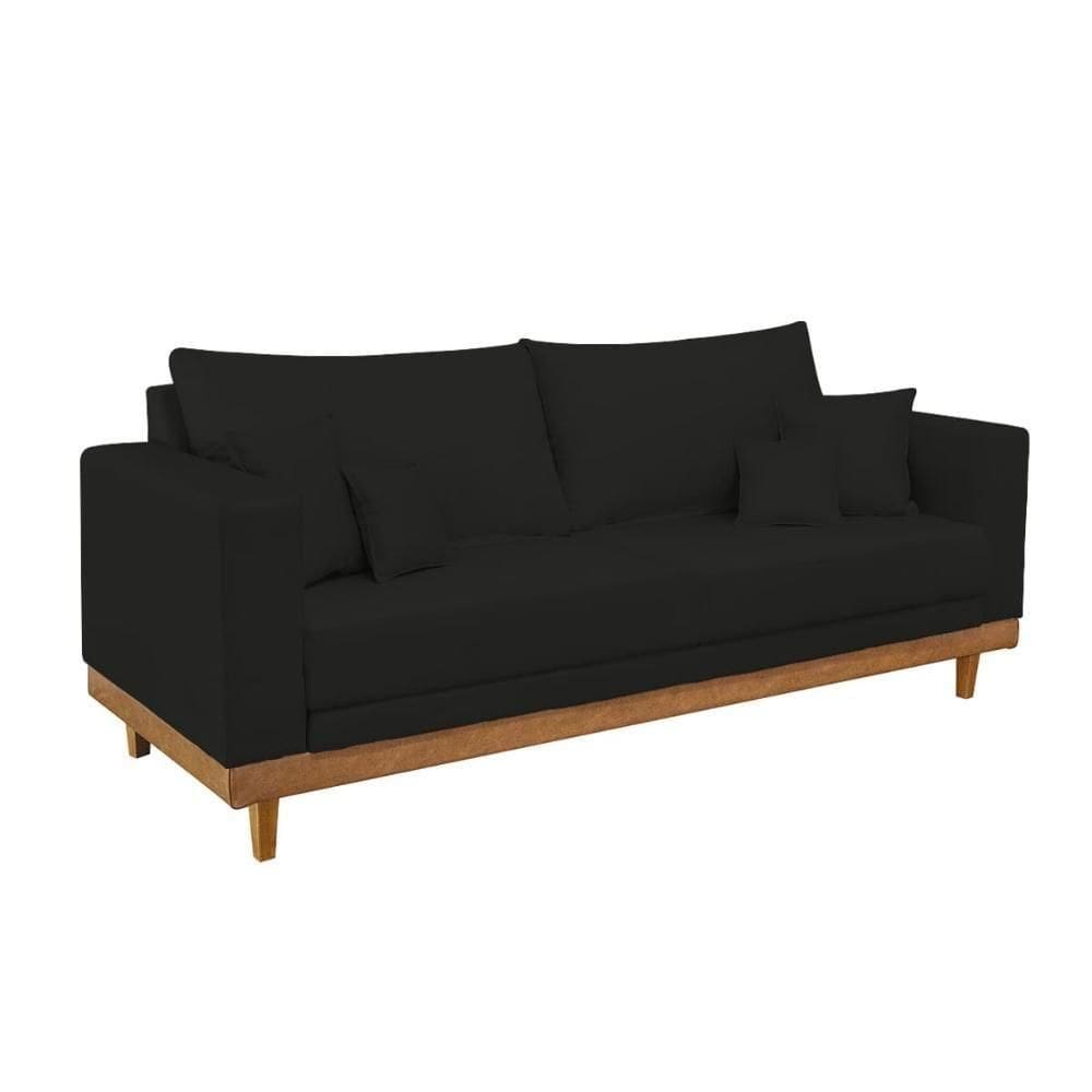 Sofá 3 Lugares Living Com Base Madeira Suede Balaqui Decor Preto