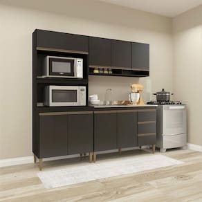 Cozinha Modulada Com Torre Quente Sabrina 3pçs Menu Móveis Preto