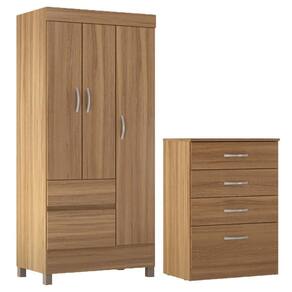 Kit Guarda Roupa Solteiro 3 Portas Wind Cômoda Astral Amêndola Touch