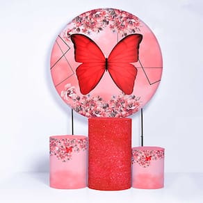 Kit Painel de Festa Redondo de 1,80m e Trio de Cilindros Borboletas - Fera Print