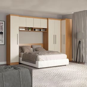 Guarda Roupa Casal Painel Cabeceira Selene 5pçs Menu Móveis Carvalho
